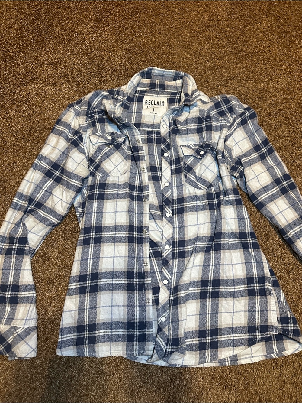 Men’s Navy & White Plaid Button-Up Shirt